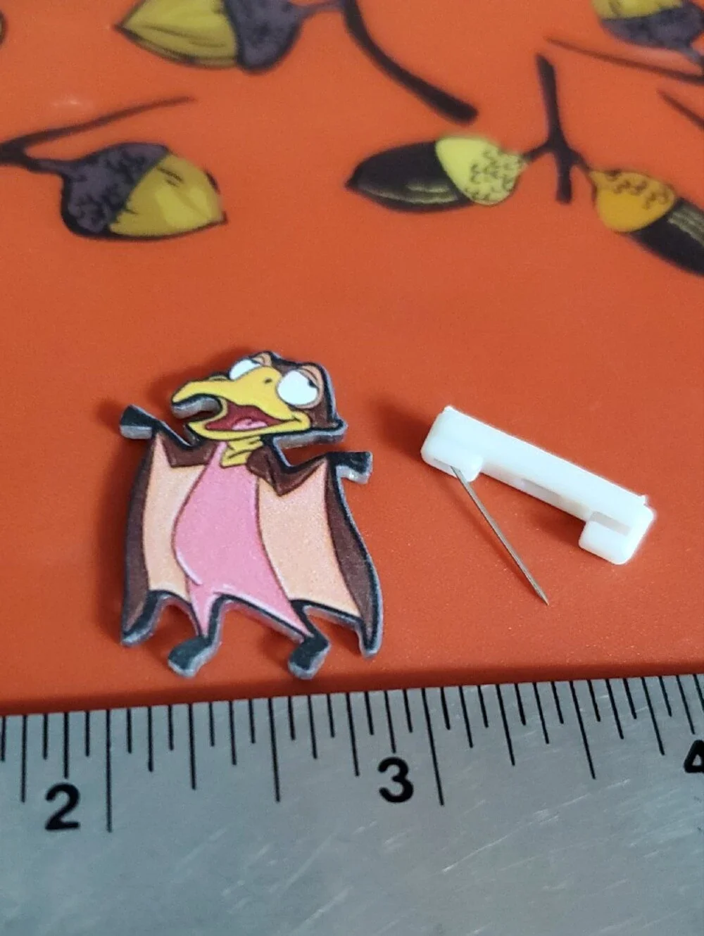 Cartoon Bat Acrylic Pin in Orange, Pink, Yellow